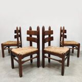 Mid-century brutalist rush dining chairs vintage Charles Dudouyt 1940