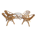 1960's Set of Four Rattan Armchairs and Side Table by Jaroslav Prochazka for ULUV