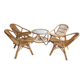1960's Set of Four Rattan Armchairs and Side Table by Jaroslav Prochazka for ULUV