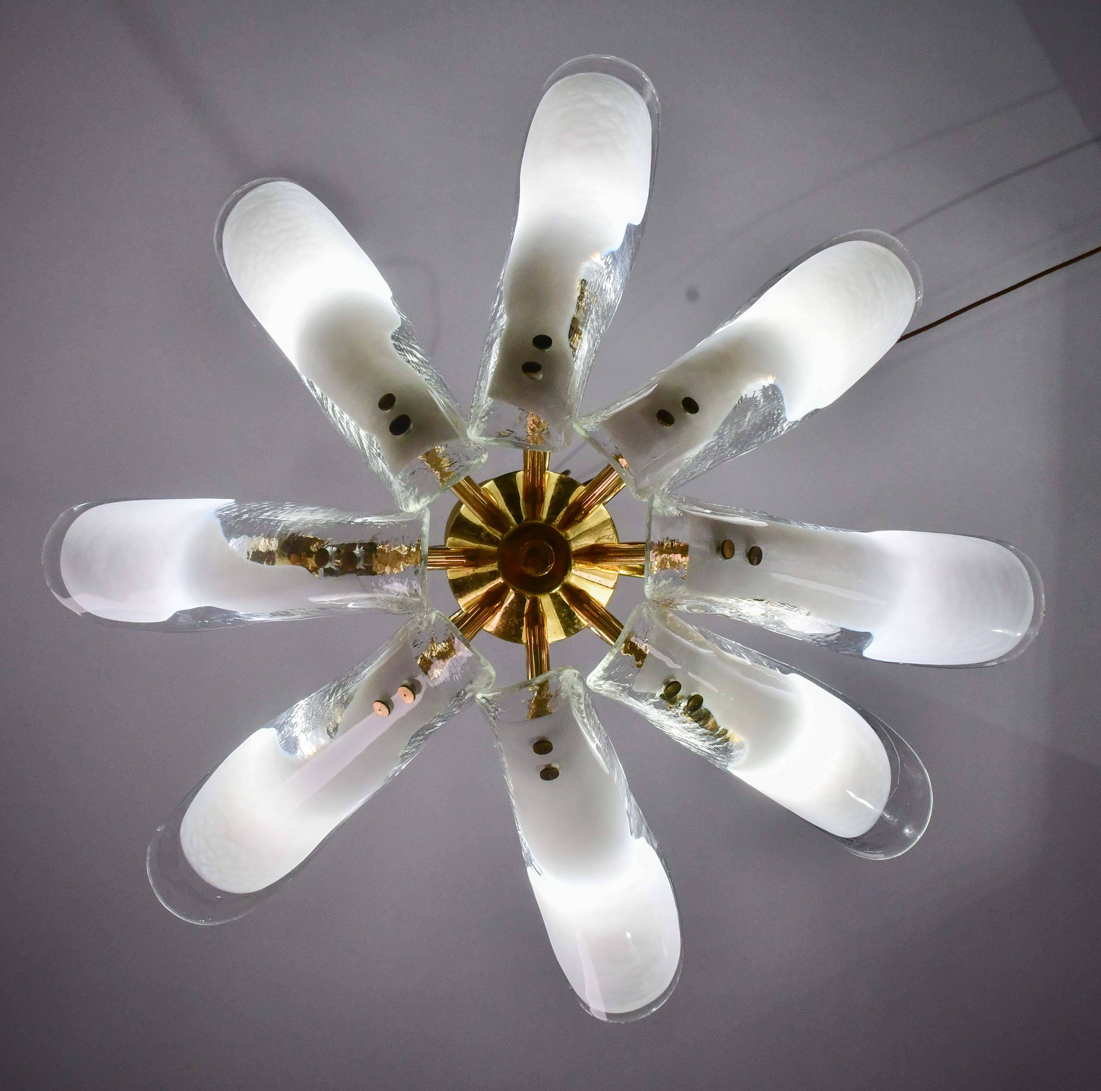 Murano white glass petal chandelier