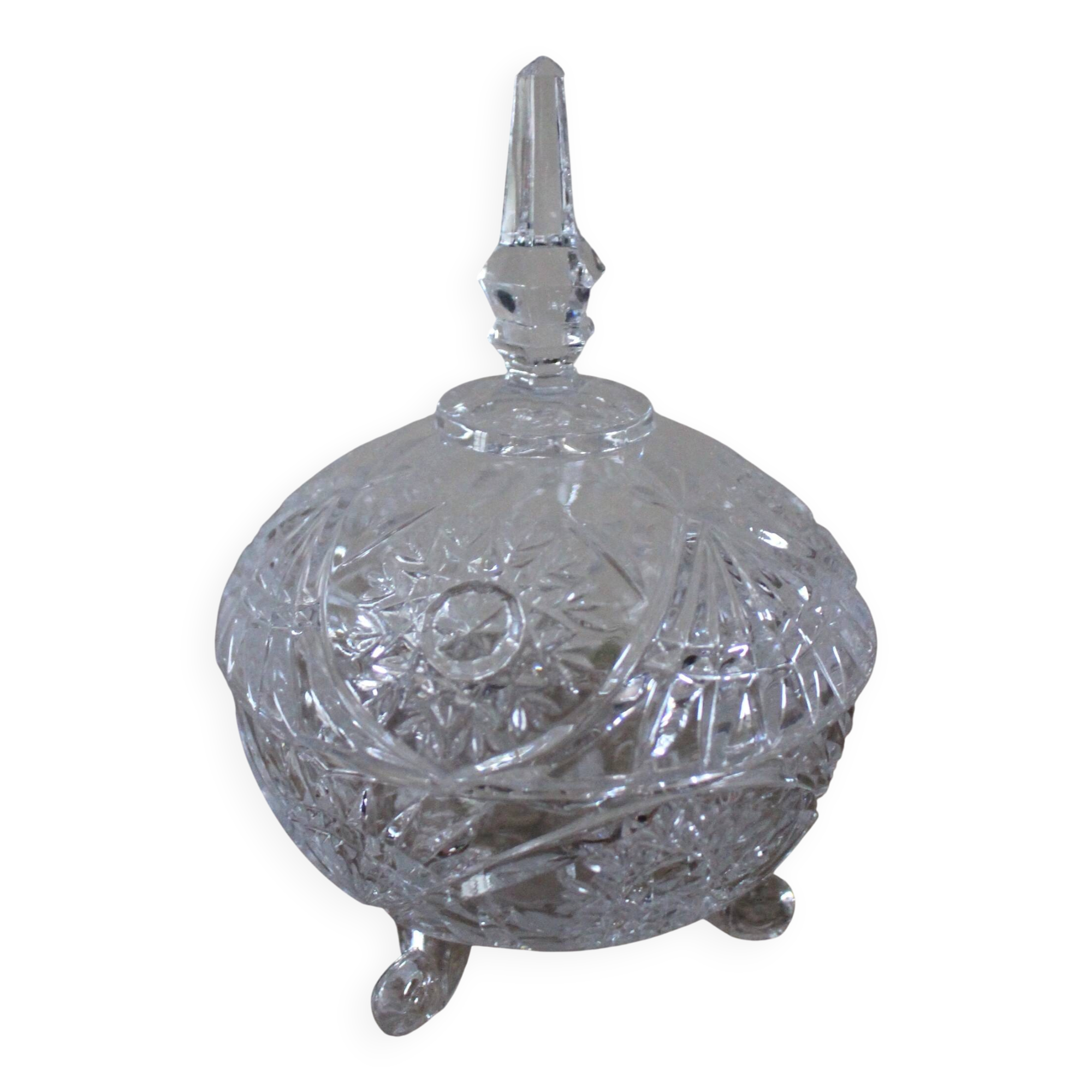 Cut glass sweet jar on feet