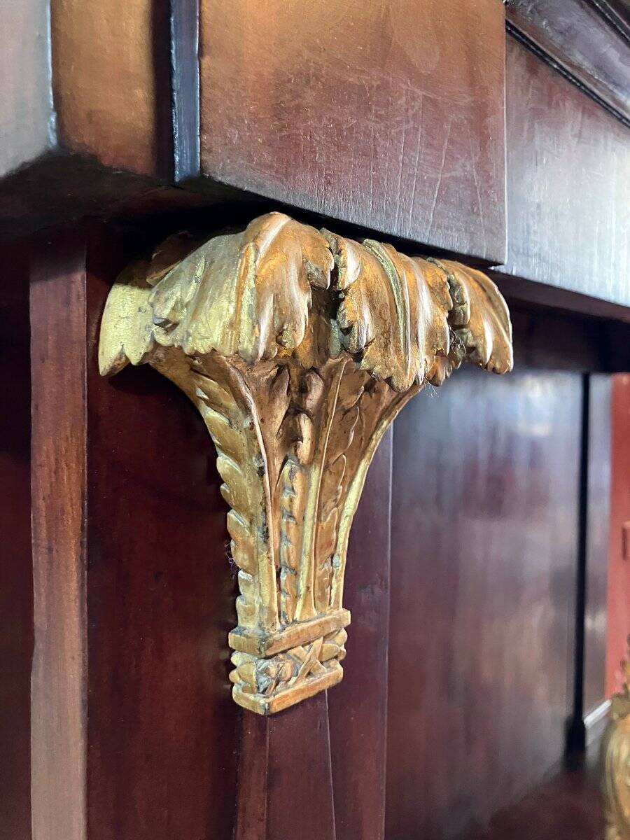 Italian Empire Mahogany and Parcel Gilt Console with Mirror and Carrara Marble Top, Late 18th Century