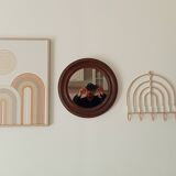 Antique round wooden mirror