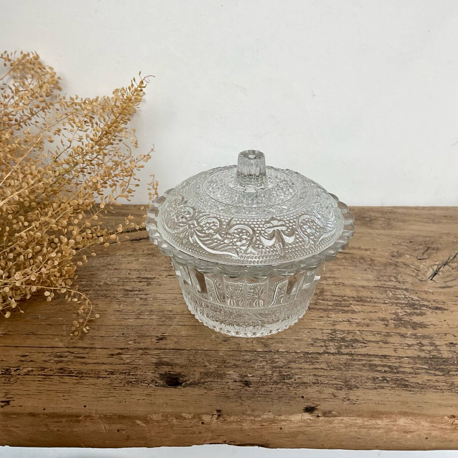 Vintage chiseled glass sugar bowl