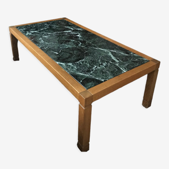 Coffee table in green marble and solid oak