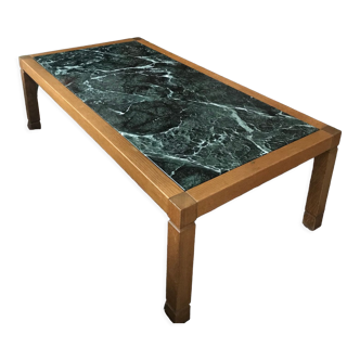 Coffee table in green marble and solid oak