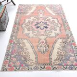 4x7 Pale Orange & Beige Oriental Wool Turkish Vintage Rug, 127x210Cm SK 6787