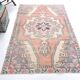 Tapis oriental turc vintage en laine orange pâle et beige 4x7, 127x210 cm SK 6787