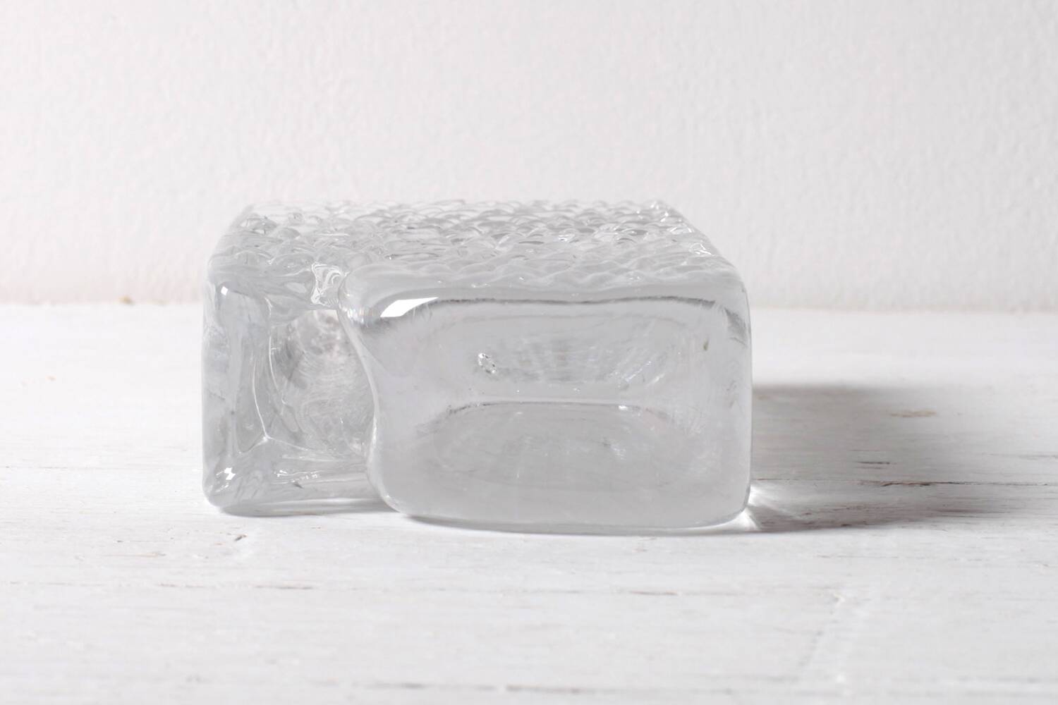 Mid-century Single Flower Textured Glass Block Bud Vase / Germany / 1960s