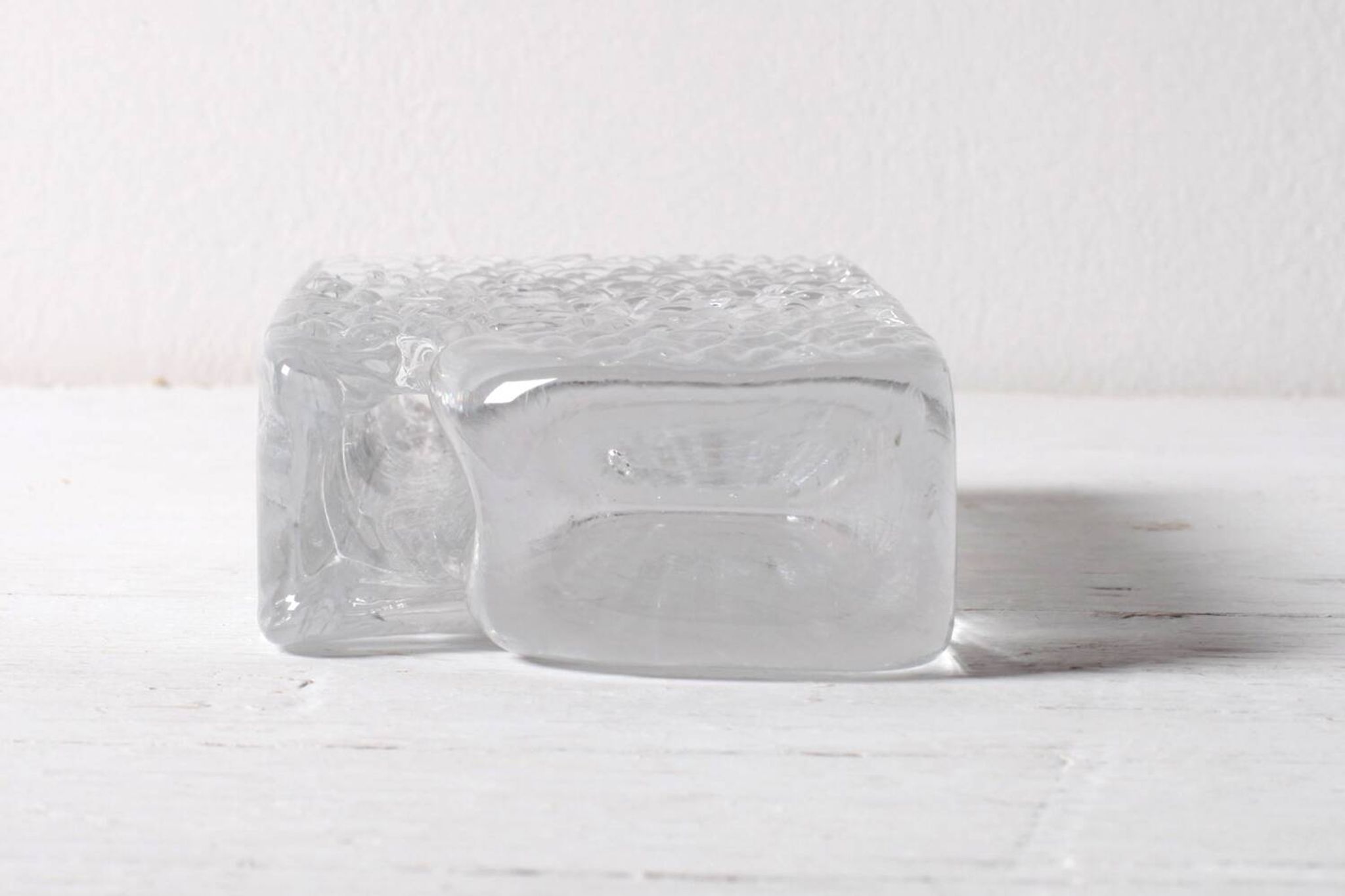 Mid-century Single Flower Textured Glass Block Bud Vase / Germany / 1960s