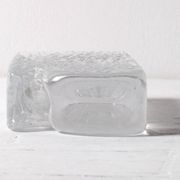 Mid-century Single Flower Textured Glass Block Bud Vase / Germany / 1960s