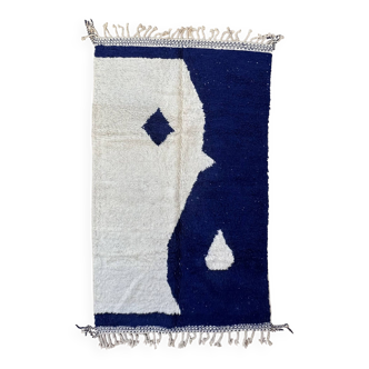 Tapis Marocain Boujad blanc et blue - 296 x 196 cm