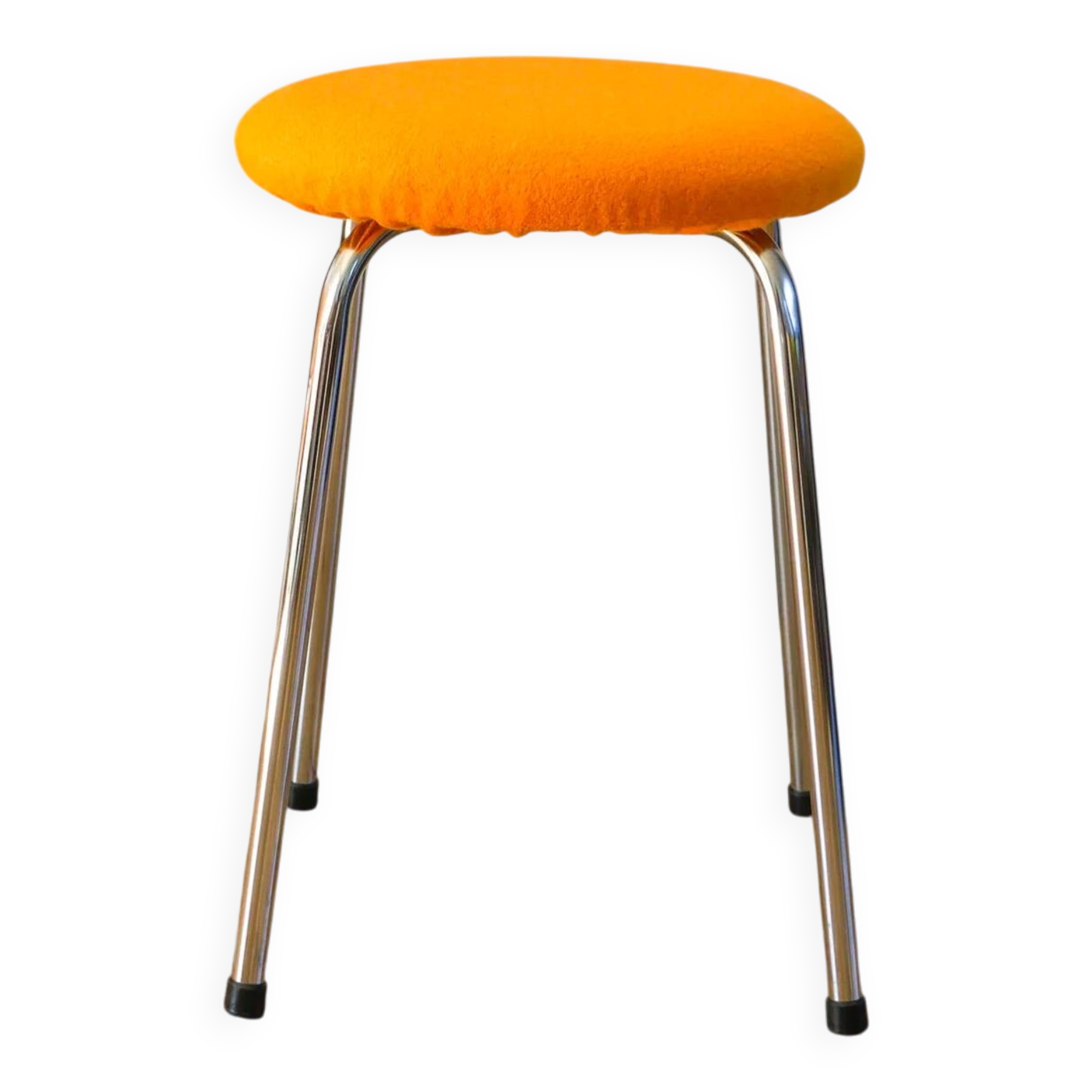 Tabouret en chrome et laine bouillie, orange, 1970