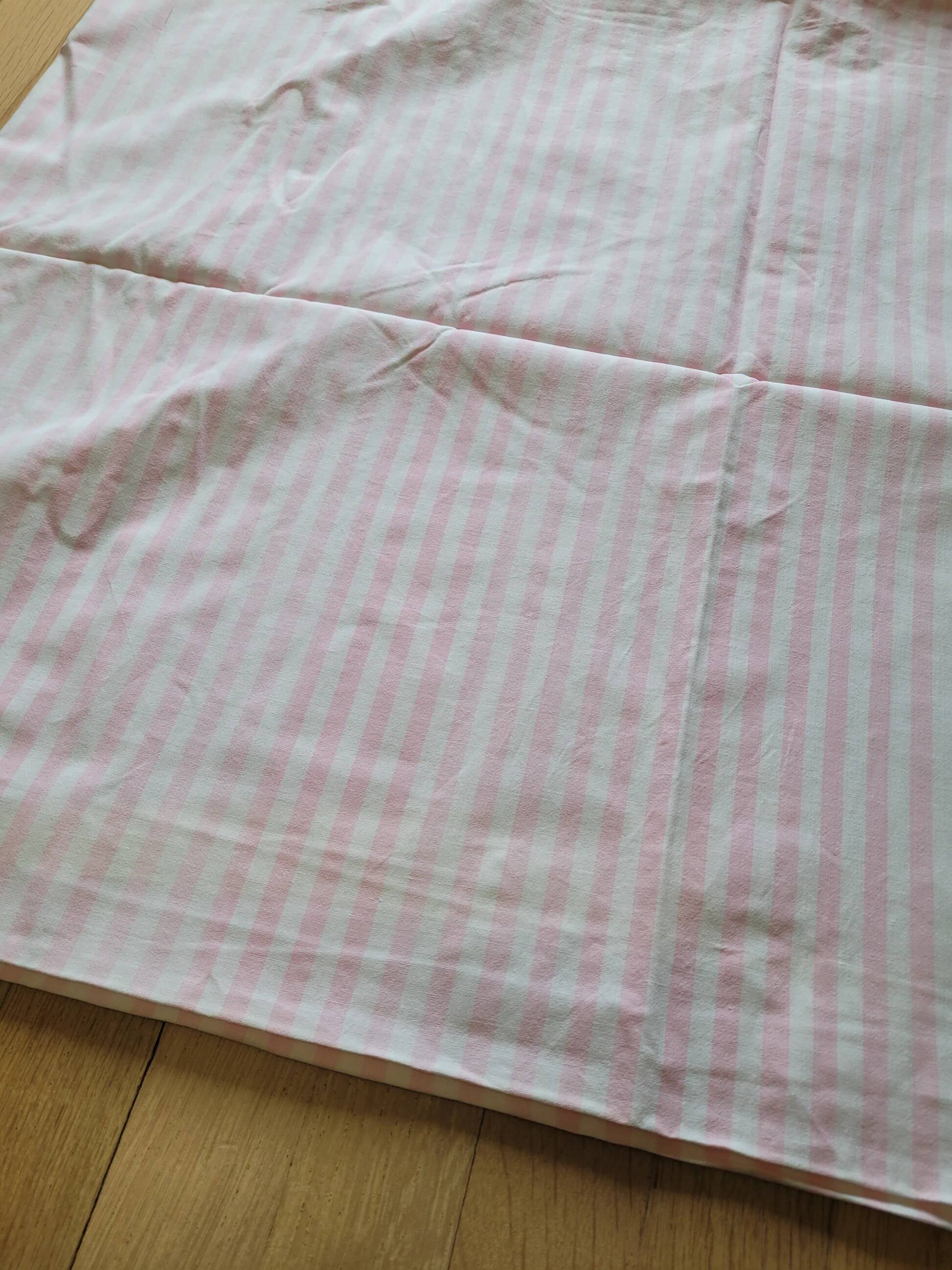 Antique sheet, piece of fabric, 260x170cm, pink and white stripes
