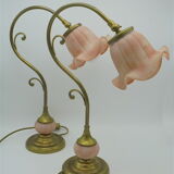 Duo of brass lamps