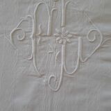 Old quilt cover Monogram white cotton damask fabrics