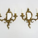 Pair of vintage bronze wall sconces with mirror and 2 candles. 1960s