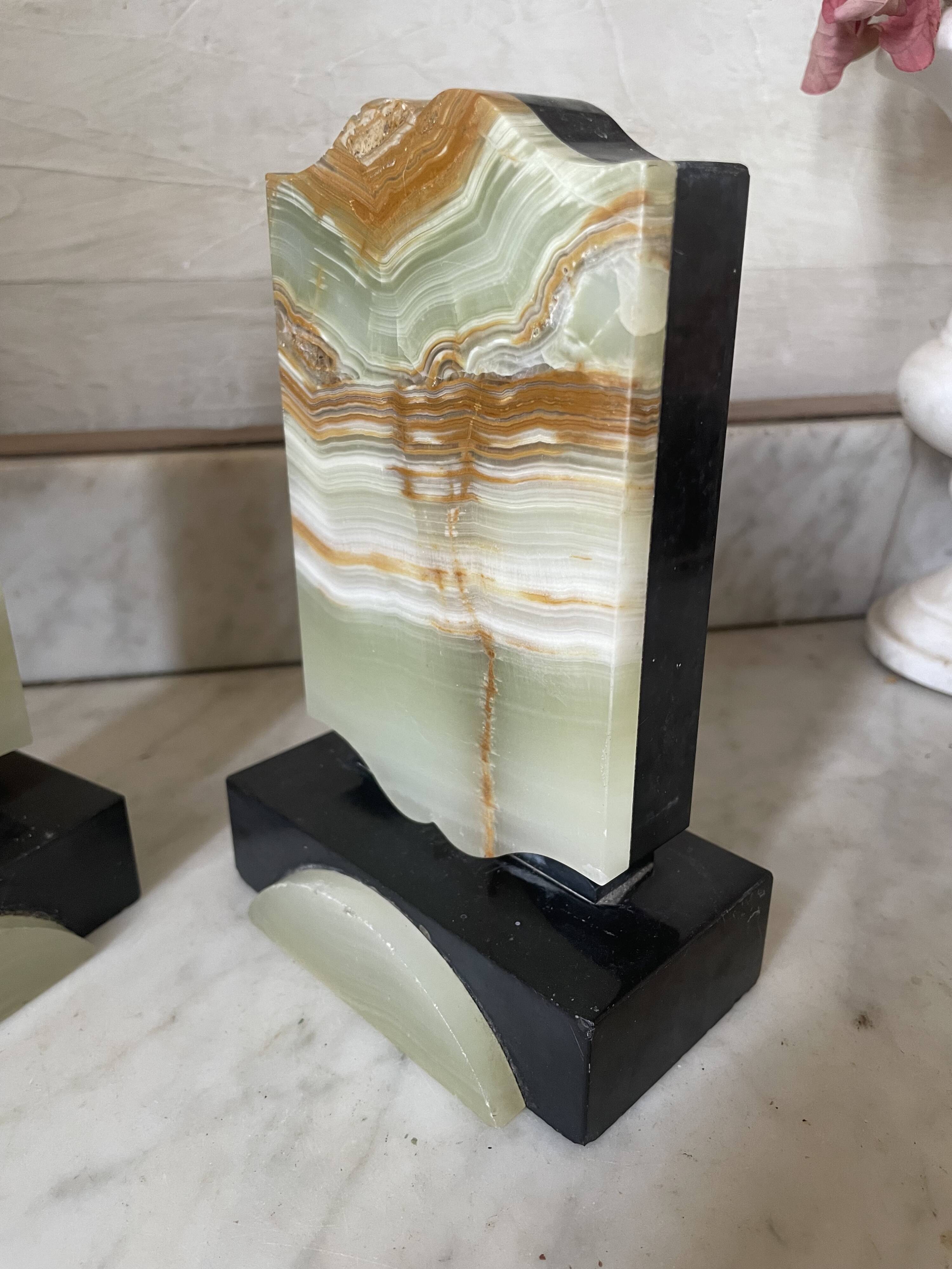 Art Deco onyx and marble bookends