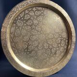 Bronze brass tray with chiseled decoration signed