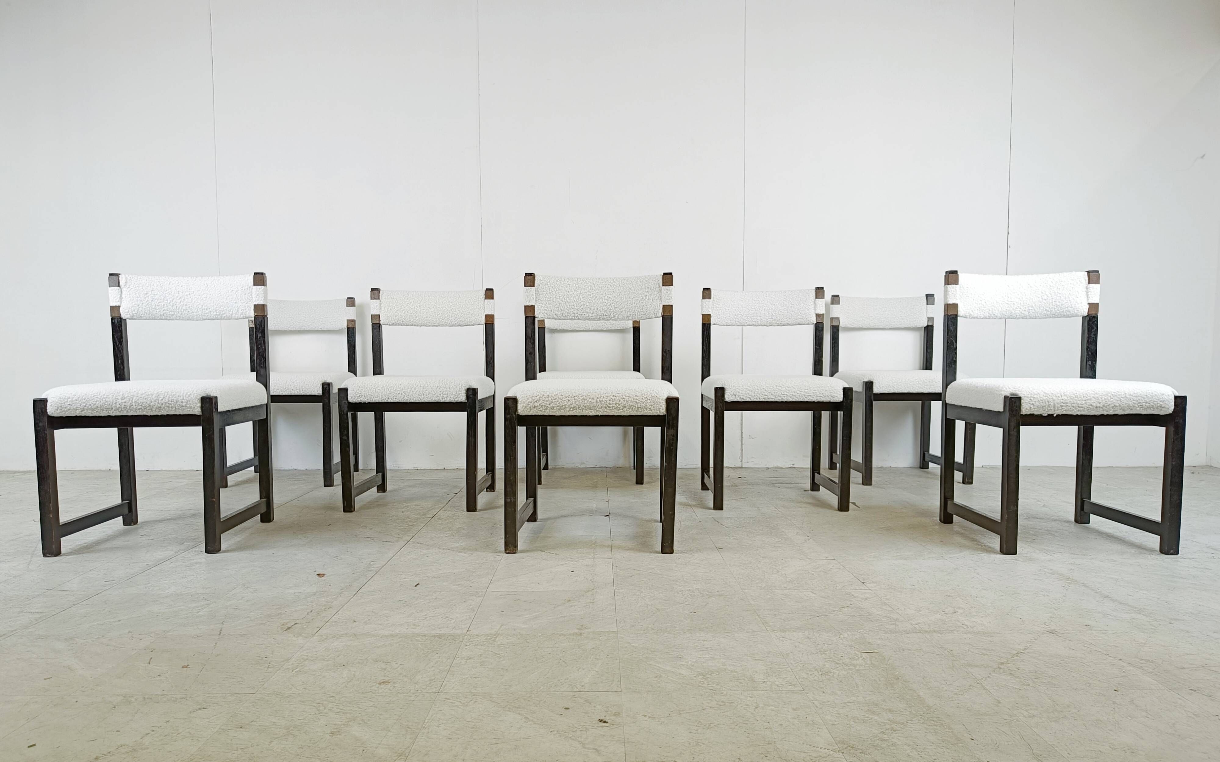 Set of 8 brutalist dining chairs by Emiel Veranneman for Decoene, 1970s