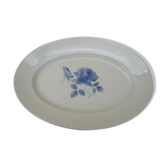 Plat ovale en faïence de Digoin Sarreguemines  motif roses bleues L 35 cm
