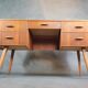 Vintage teak desk with 5 drawers, Restored, Norway 1960