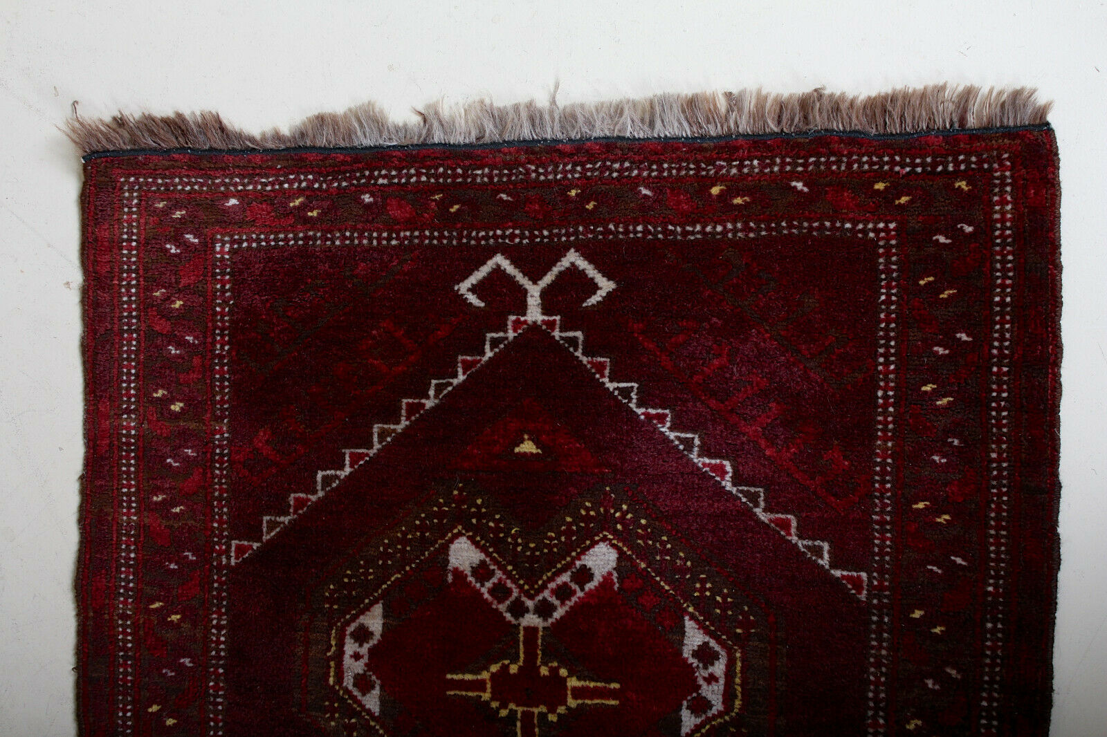 Afghan fringed wool vintage rug 103x79cm