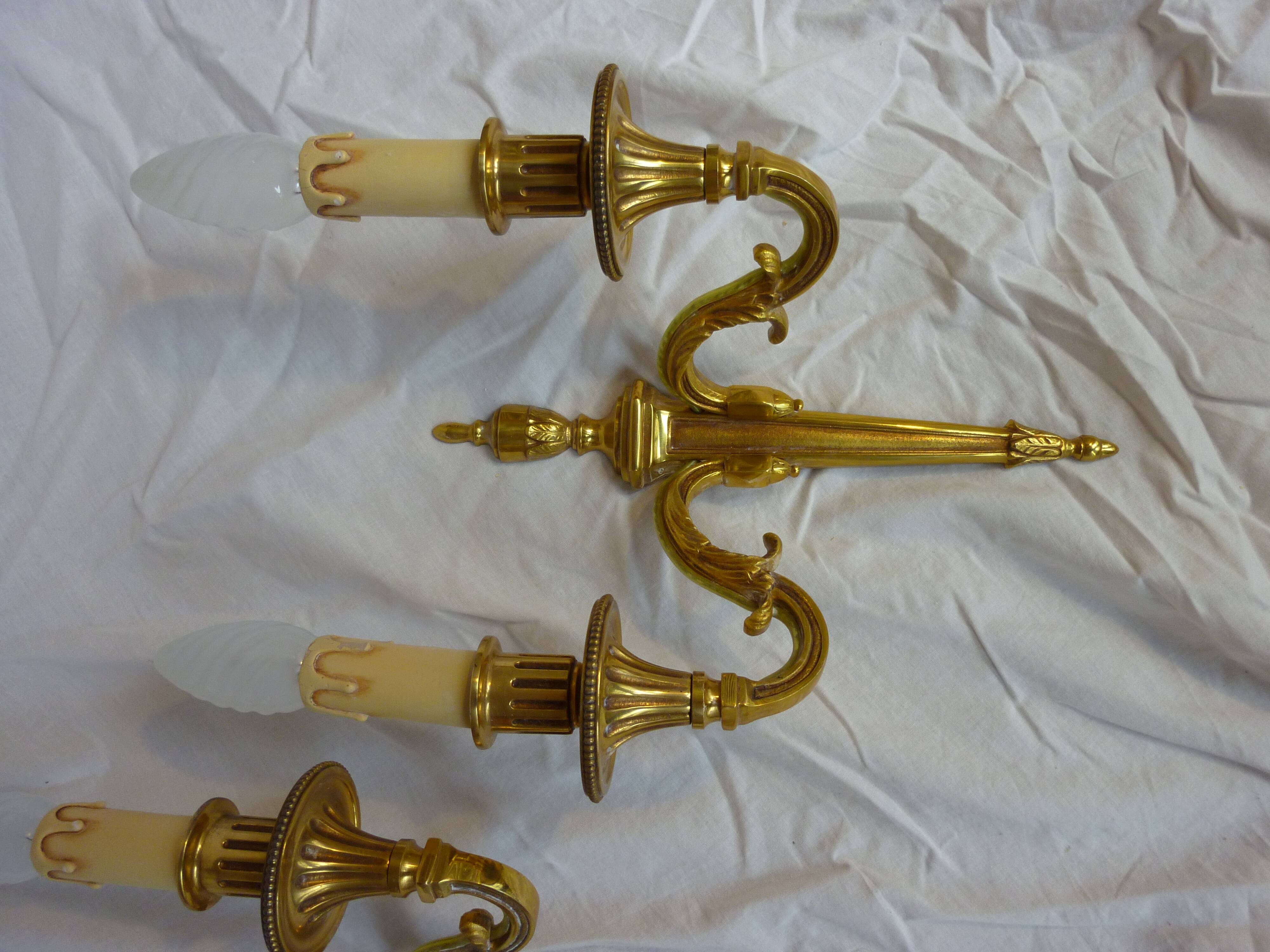 Pair of sconces Lucien Gau real brass