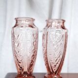 Paire de vases en verre rose Art Déco