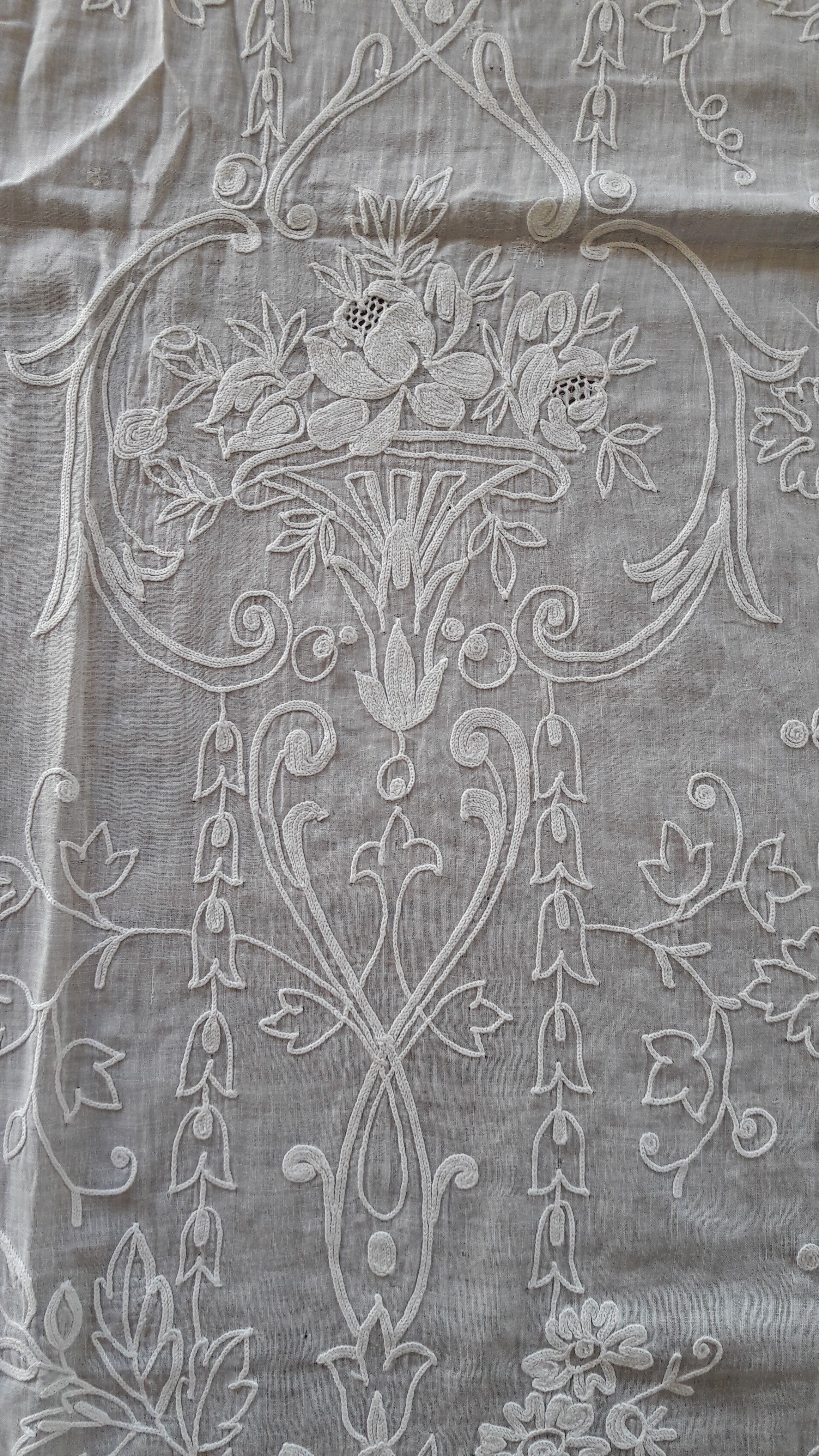 Pair of old curtains embroidered in cotton thread