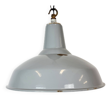 Industrial British Grey Enamel Factory Pendant Lamp, 1960s