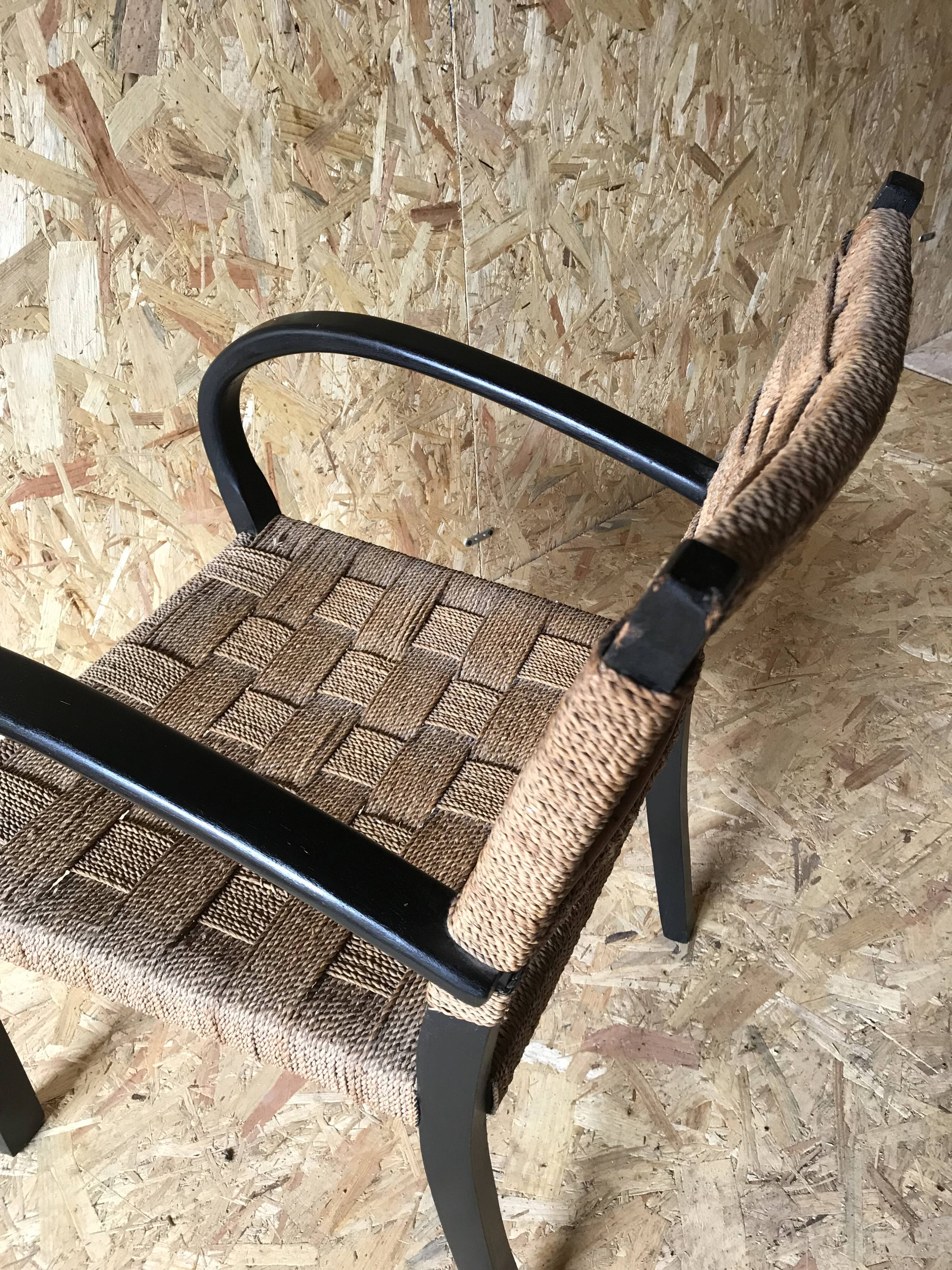 Vintage armchair with woven cord and wooden frame, Axel Larsson, circa 1960.