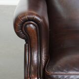Comfortable wingback chair in English style made of cowhide leather