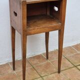 Table de chevet ancienne en bois, poignées latérales ajourées, fin XIXe