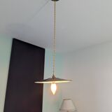 Vintage green enamelled metal suspension, antique industrial light fixture.