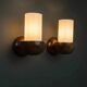 Vintage wall sconces from the 1960s, set of 2, dark wood with white glass shades, Mid-Century Modern lighting, sculptural wall sconces.