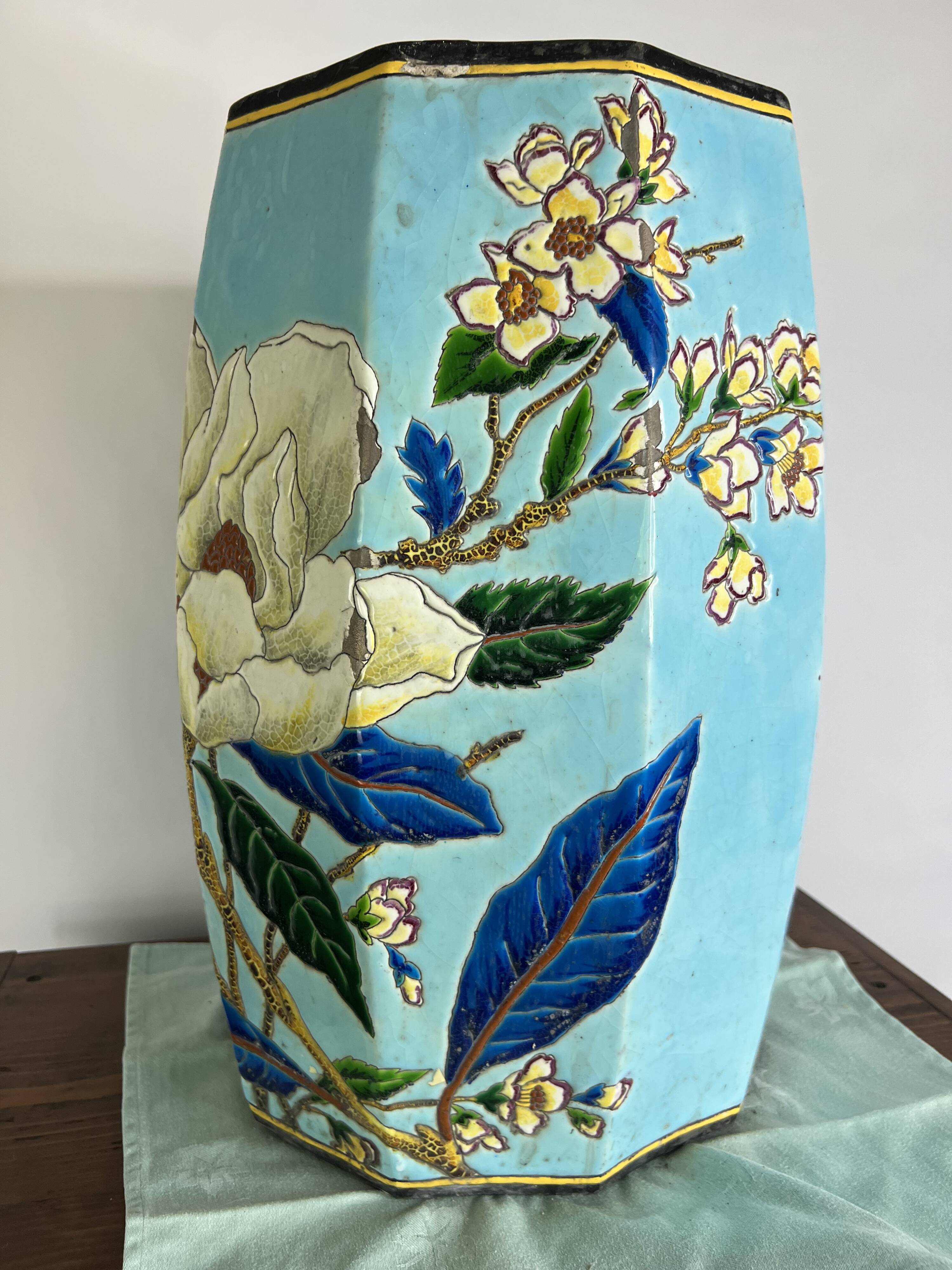Large Japanese-style garden stool in turquoise glazed ceramic.