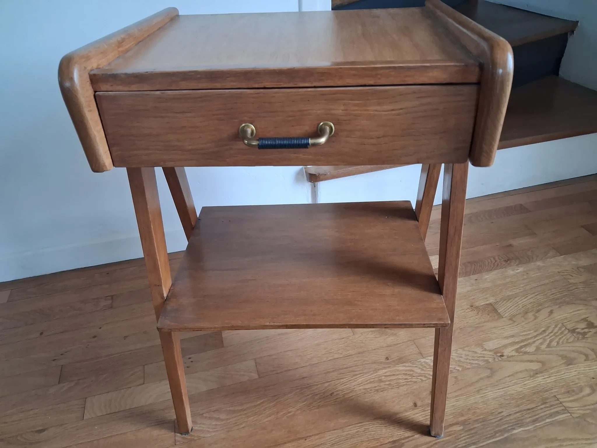60s compass leg bedside table in light chain.