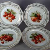 Set of 10 dessert plates & dish, openwork marli & fruits vintage 50s