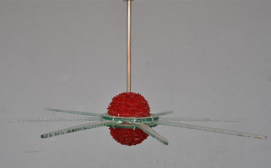 Chandelier design vintage Italian glass 8 branches