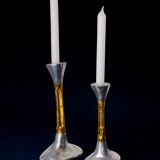 Pair of Brutalist candlesticks by David Marshall in bronze, Spain, 1970s