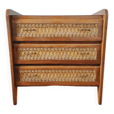Commode vintage 1950 bois et rotin