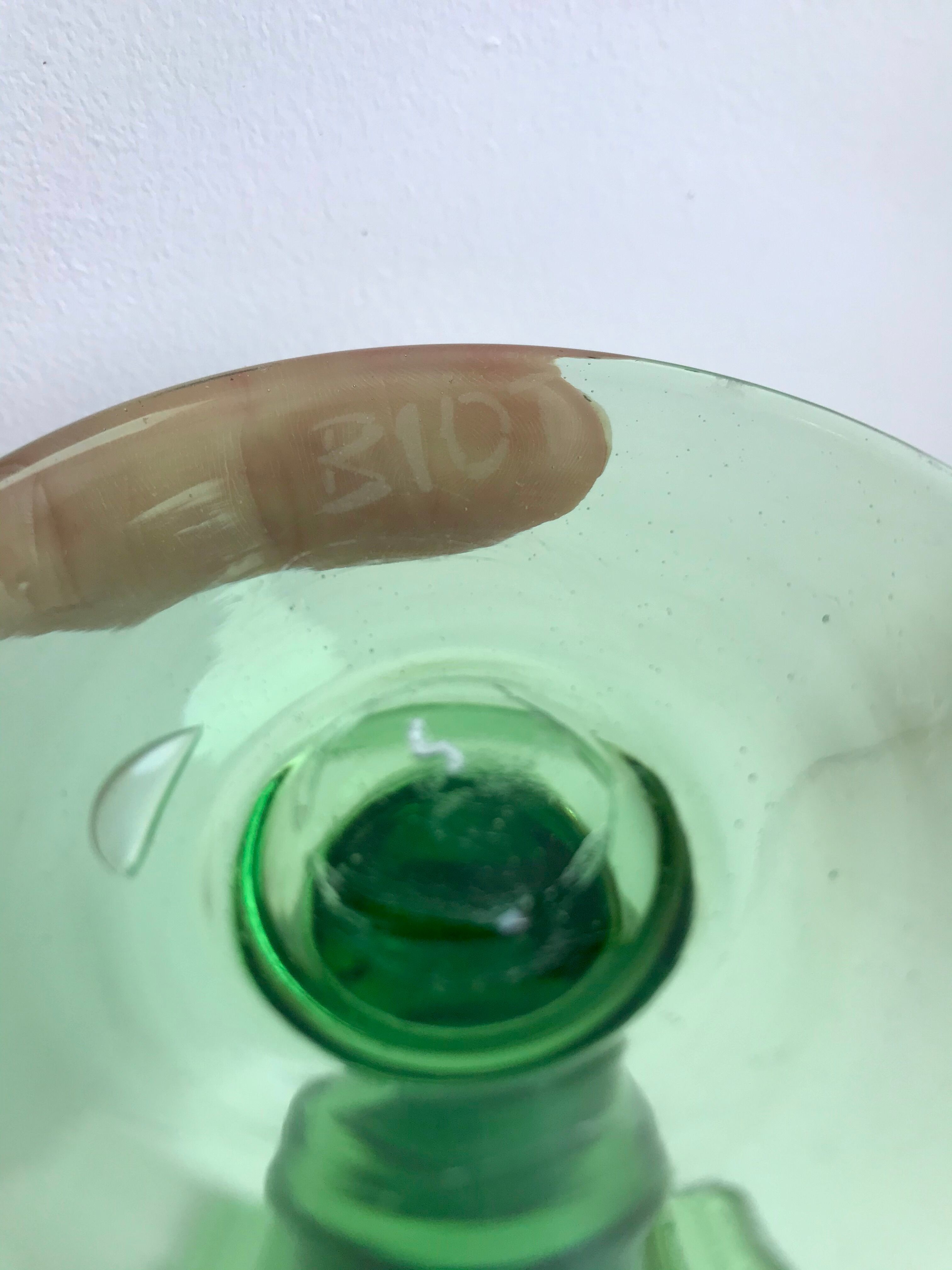 Biot bubble glass candle holder signed green years 60-70