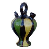 Pichet ou gargoulette ancienne française à glace verte et jaune