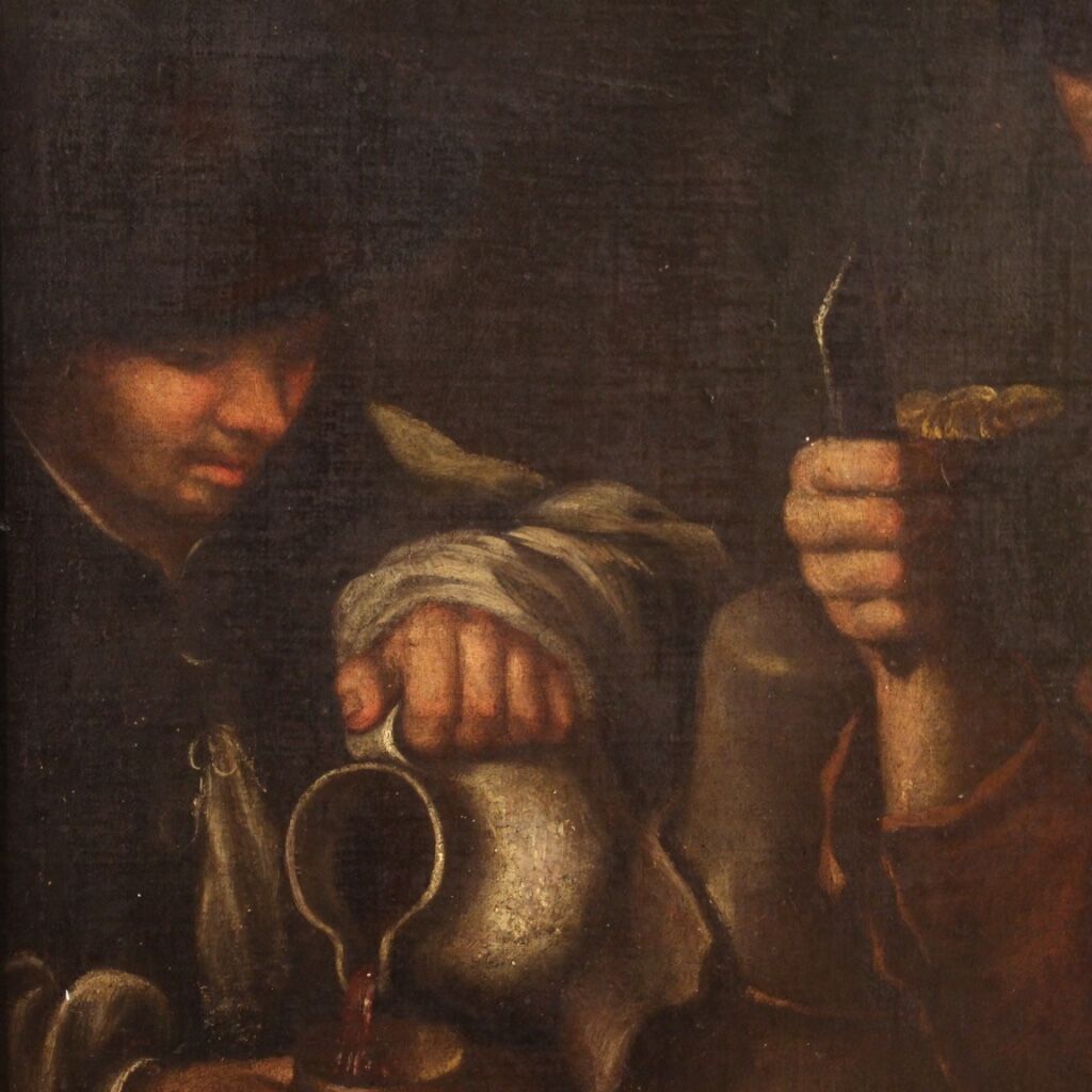 Antique painting from 17th century, interior of a tavern