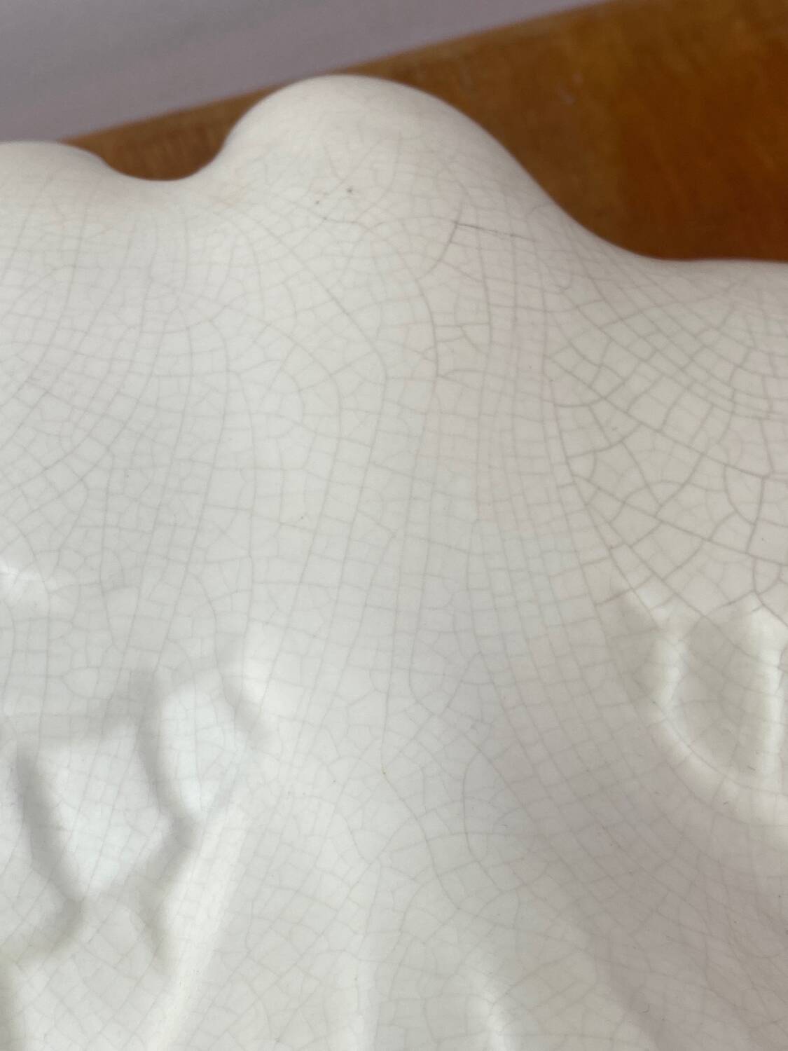 Cracked ceramic doves, signed Lejan