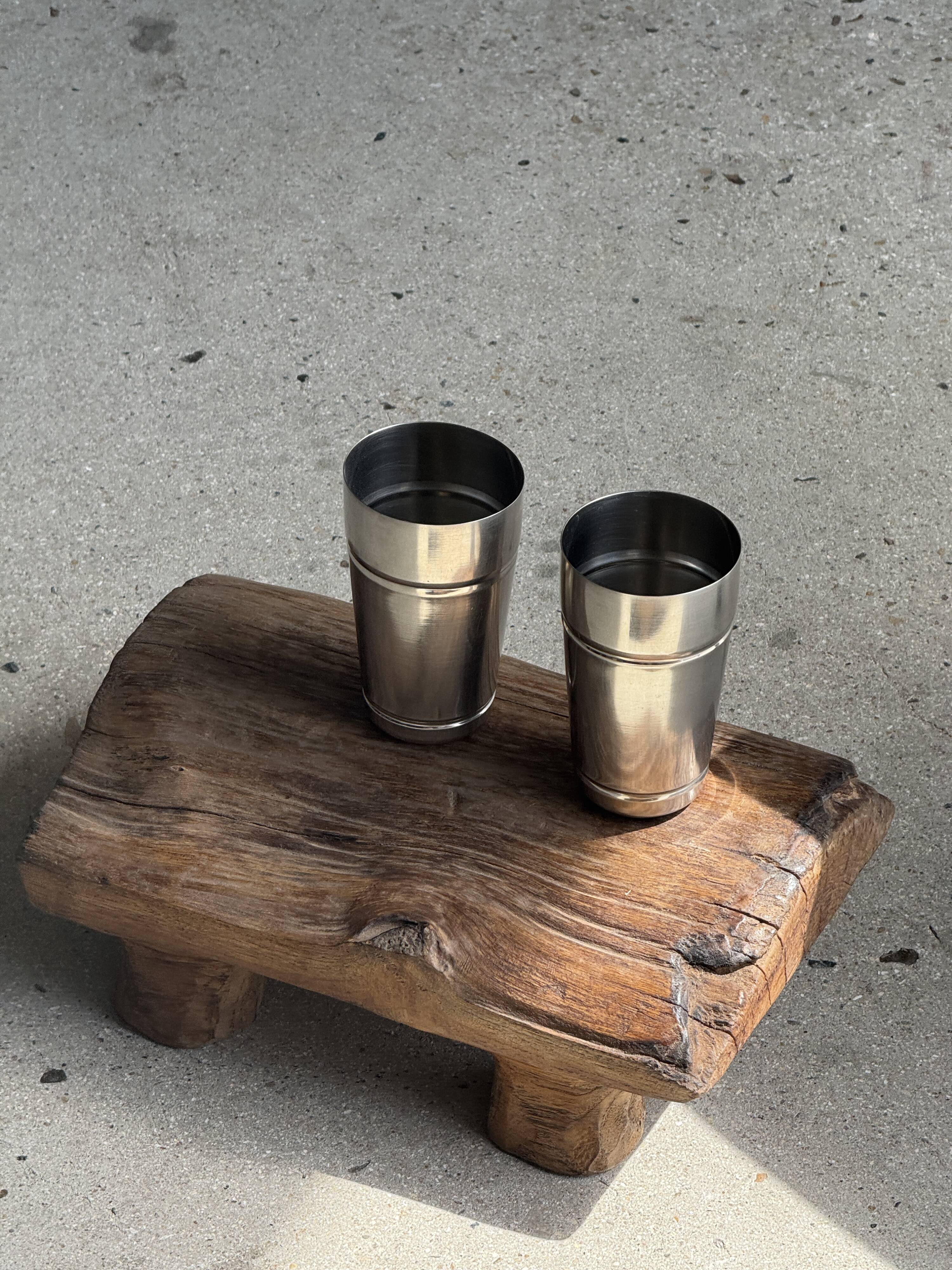 Small stool, footrest in organic blond teak monoxyle wabi-sabi L31