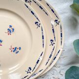 8 vintage K&G Luneville "Flore" porcelain dinner plates, 1950s, small blue flowers
