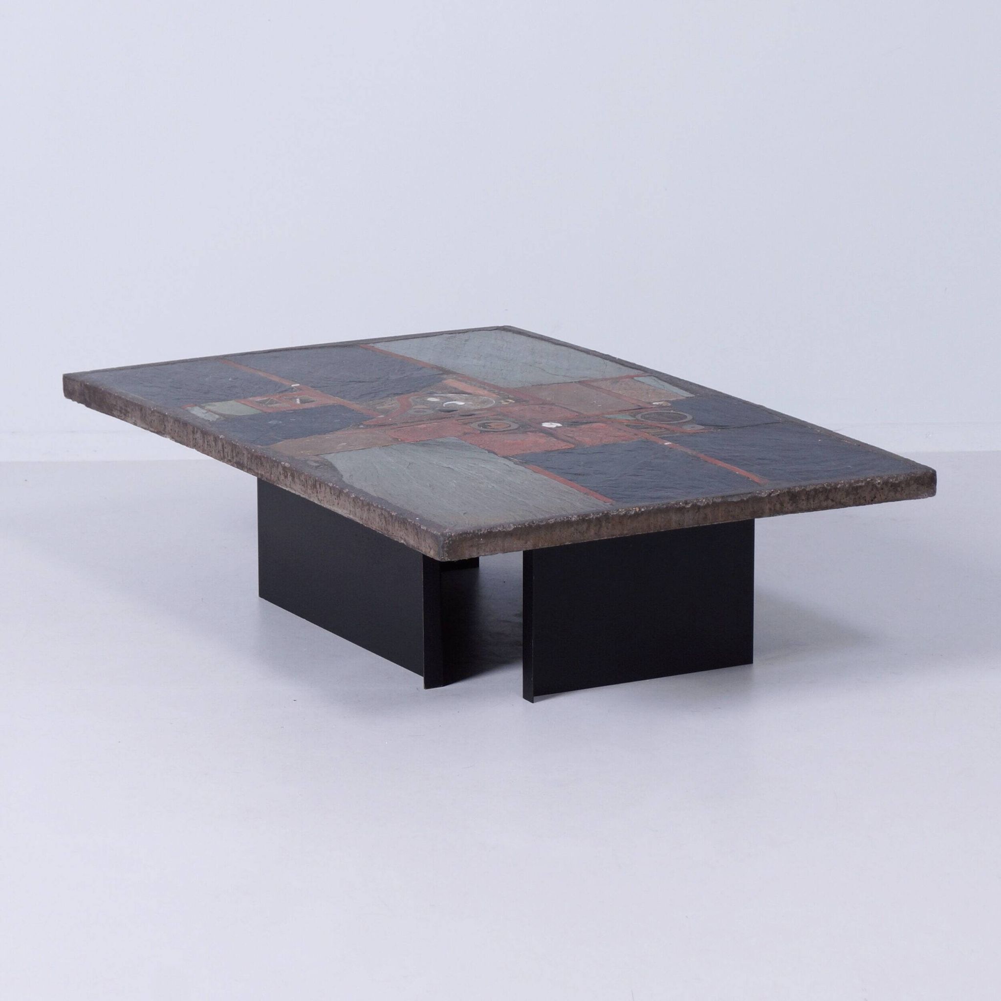 Rectangular brutalist coffee table by Paul Kingma with nautilus shell, 1978