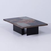 Rectangular brutalist coffee table by Paul Kingma with nautilus shell, 1978